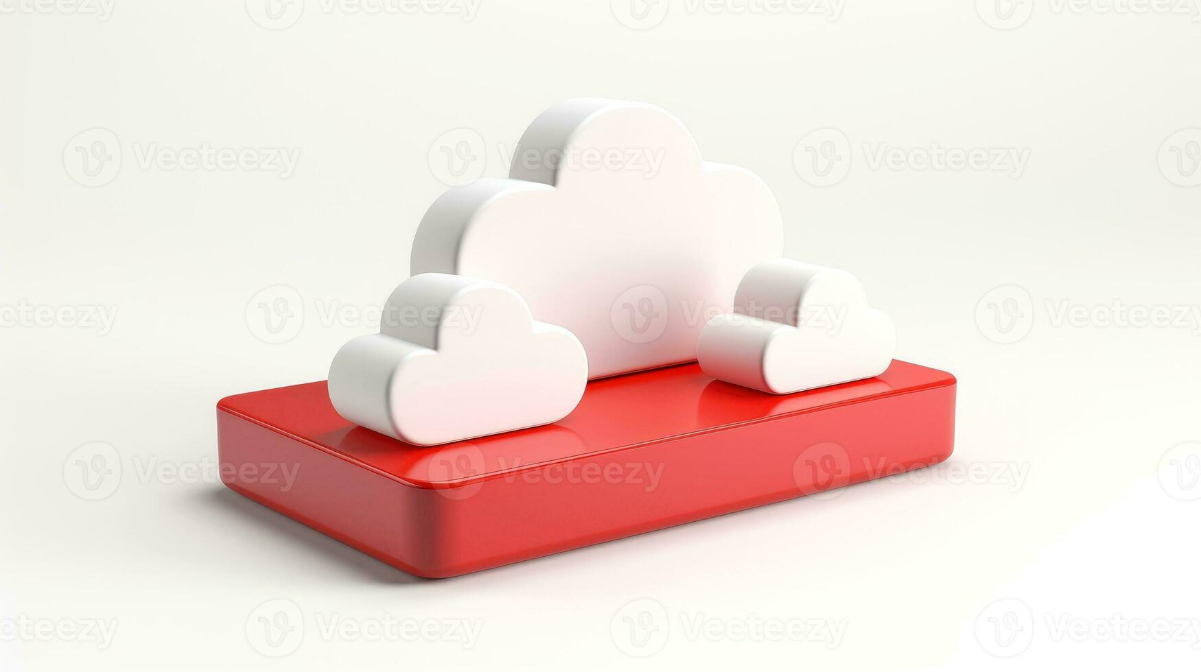 3D red white cloud icon minimal style, cloud computing online service, digital technology security concept, Generative AI illustration photo