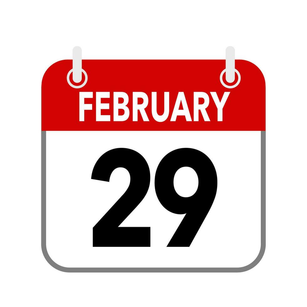 29 February, calendar date icon on white background. vector