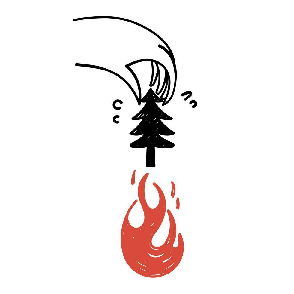 hand drawn doodle save the tree from the fire illustration vector