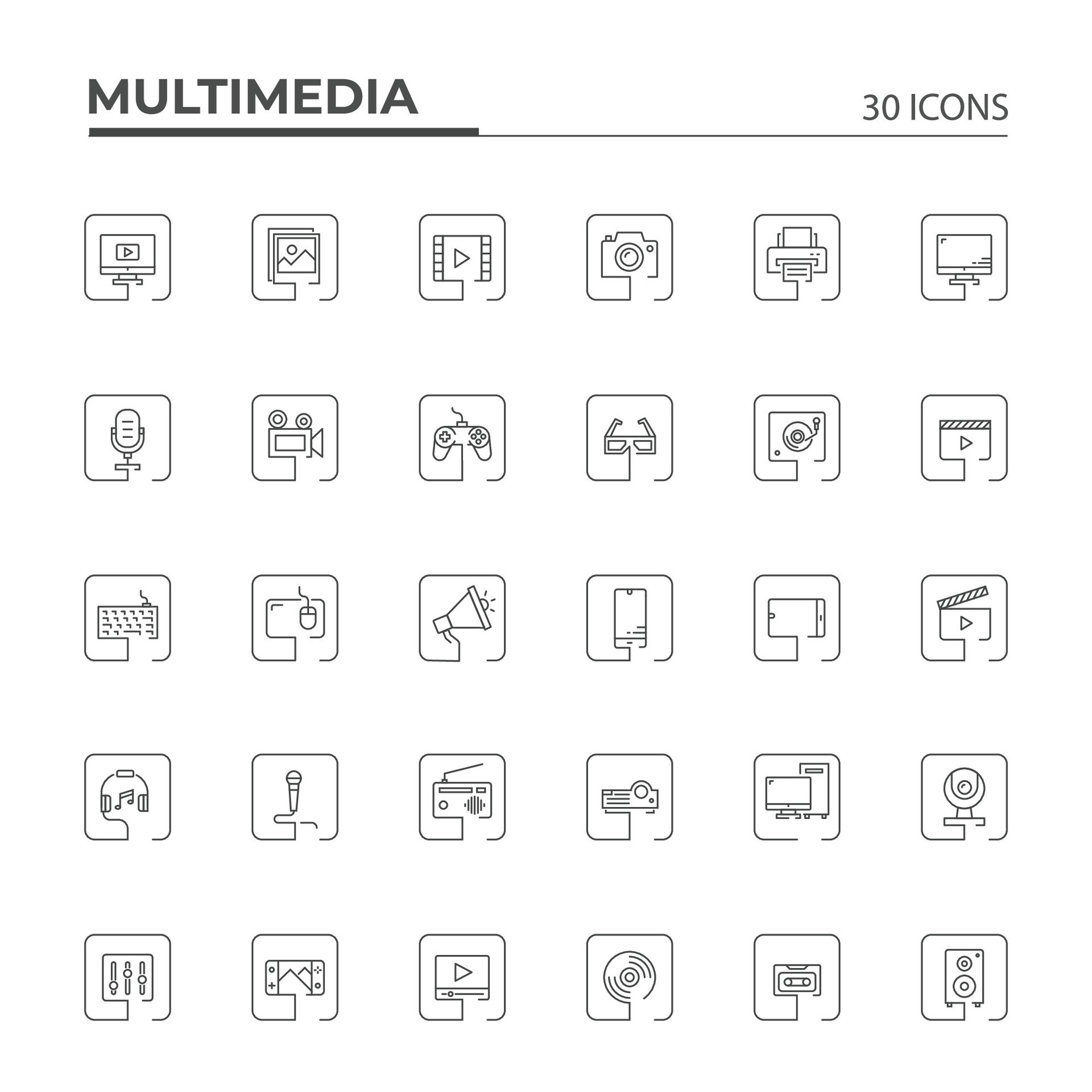 Multimedia Square Line Icons Set 27262164 Vector Art at Vecteezy