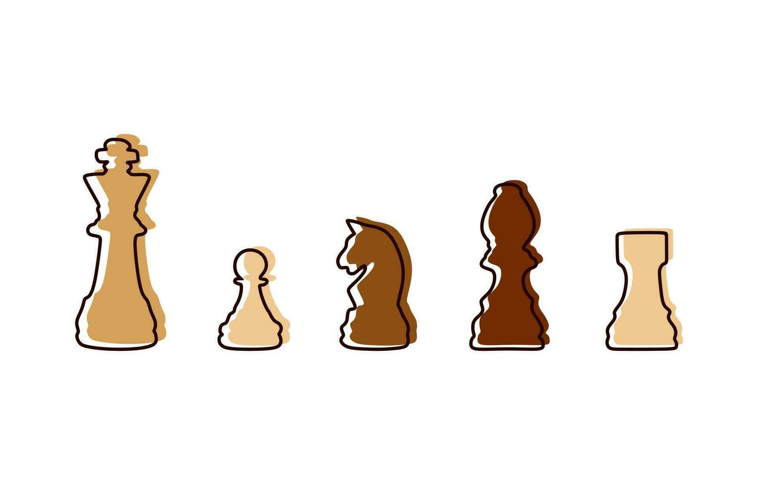Doodle black, brown and white chess set. World chess day vector