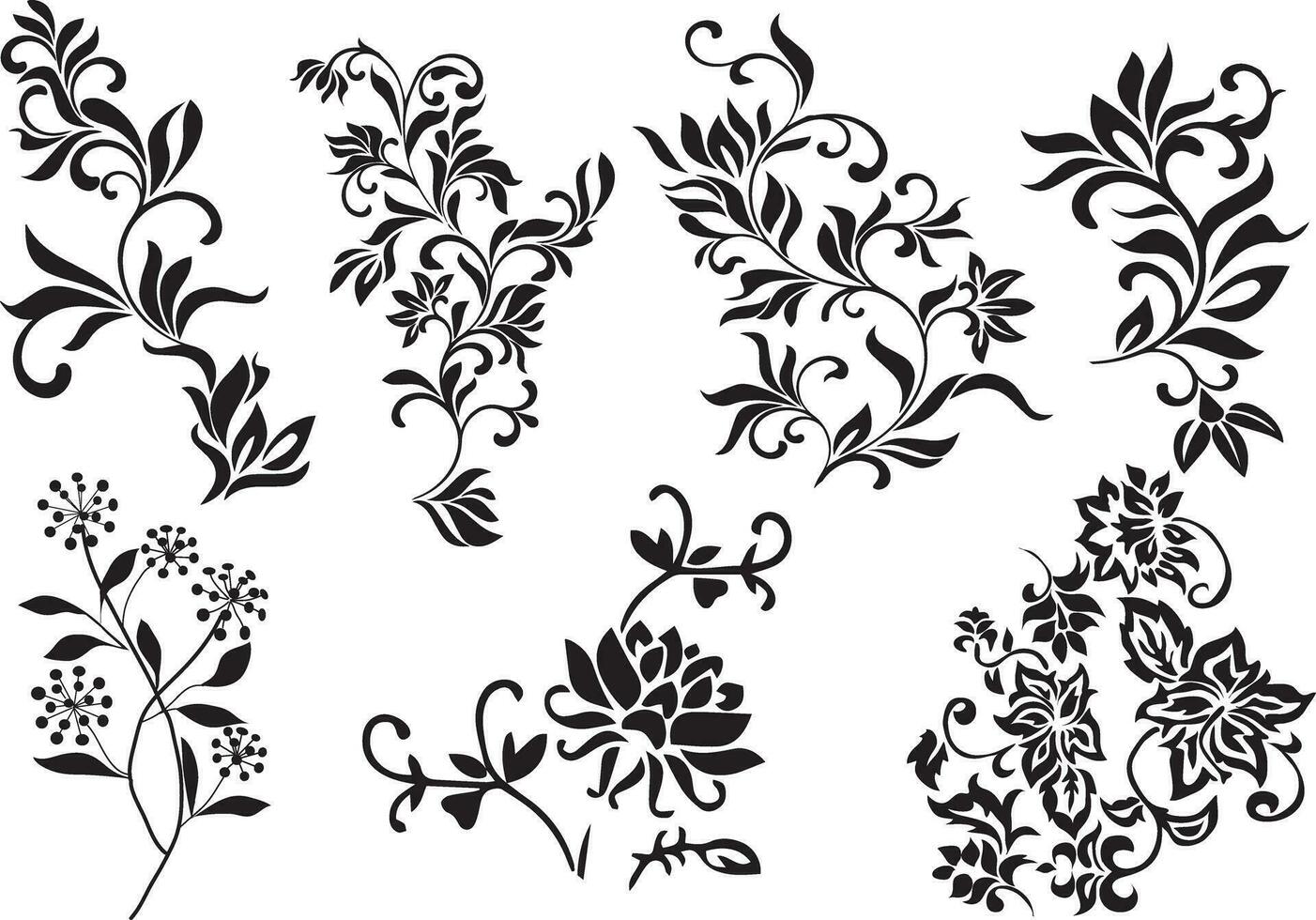 Group of Vector Pattern Floral and Vines Design and Embroidery