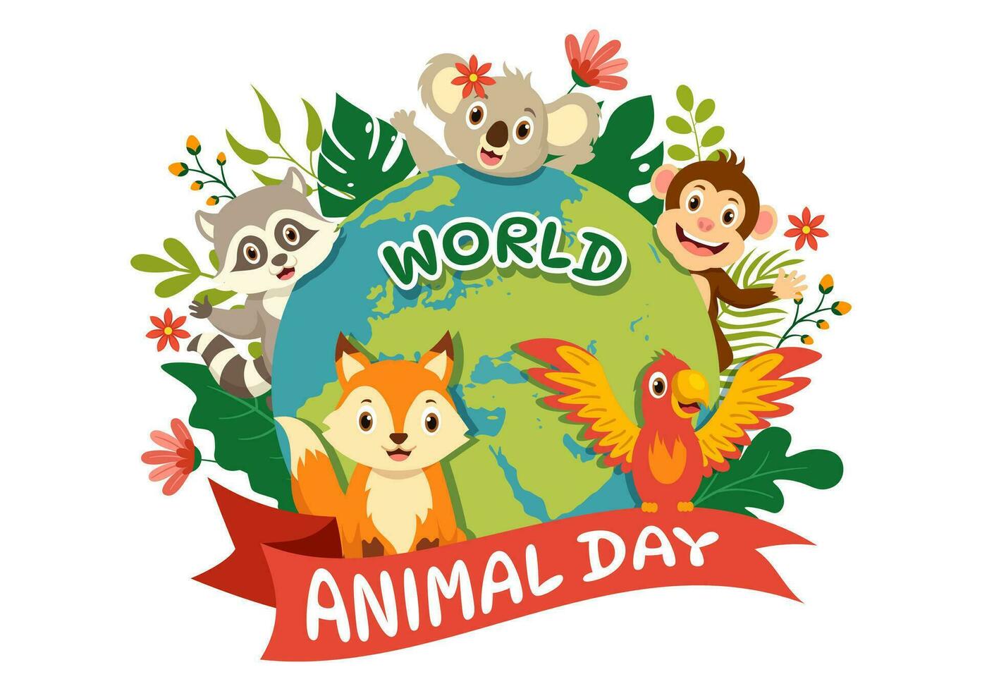 World Animal Day Vector Illustration with Various Animals or Wildlife for Habitat Protection and Forest in Flat Cartoon Background Templates