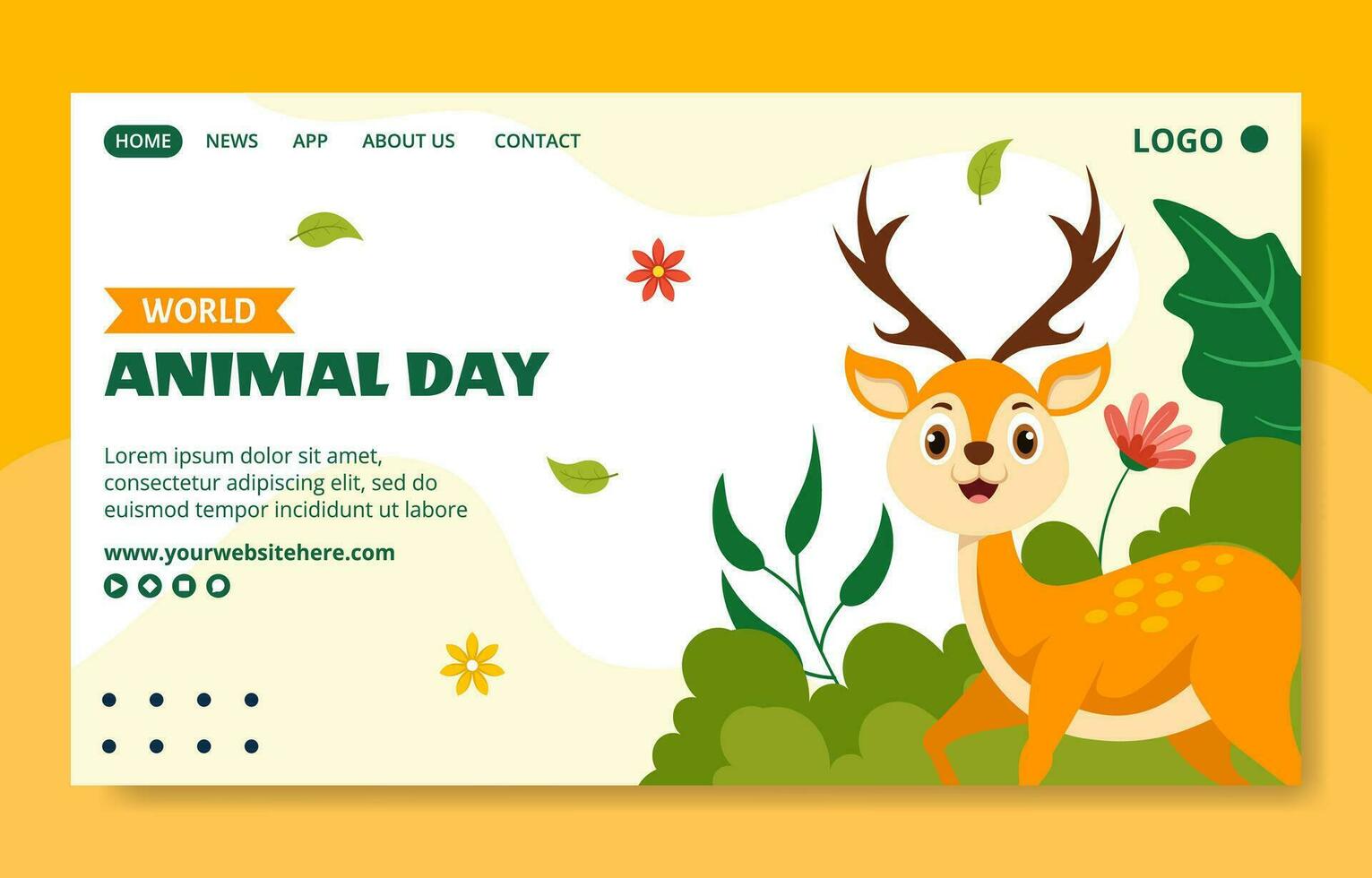 World Animal Day Social Media Landing Page Cartoon Hand Drawn Templates Background Illustration vector