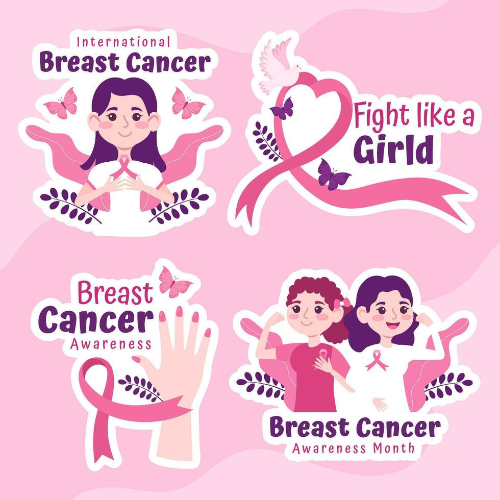 Breast Cancer Awareness Month Label Flat Cartoon Hand Drawn Templates Background Illustration vector