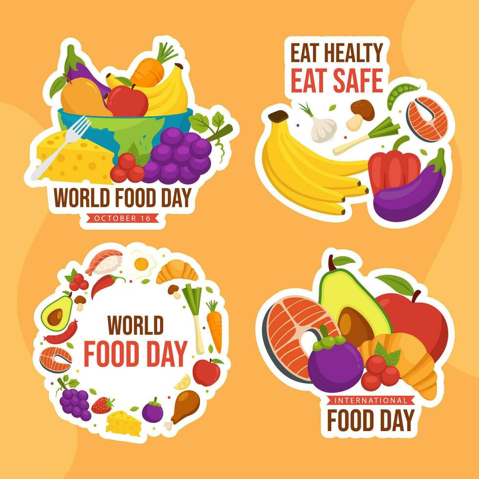 Food Day Label Flat Cartoon Hand Drawn Templates Background Illustration vector