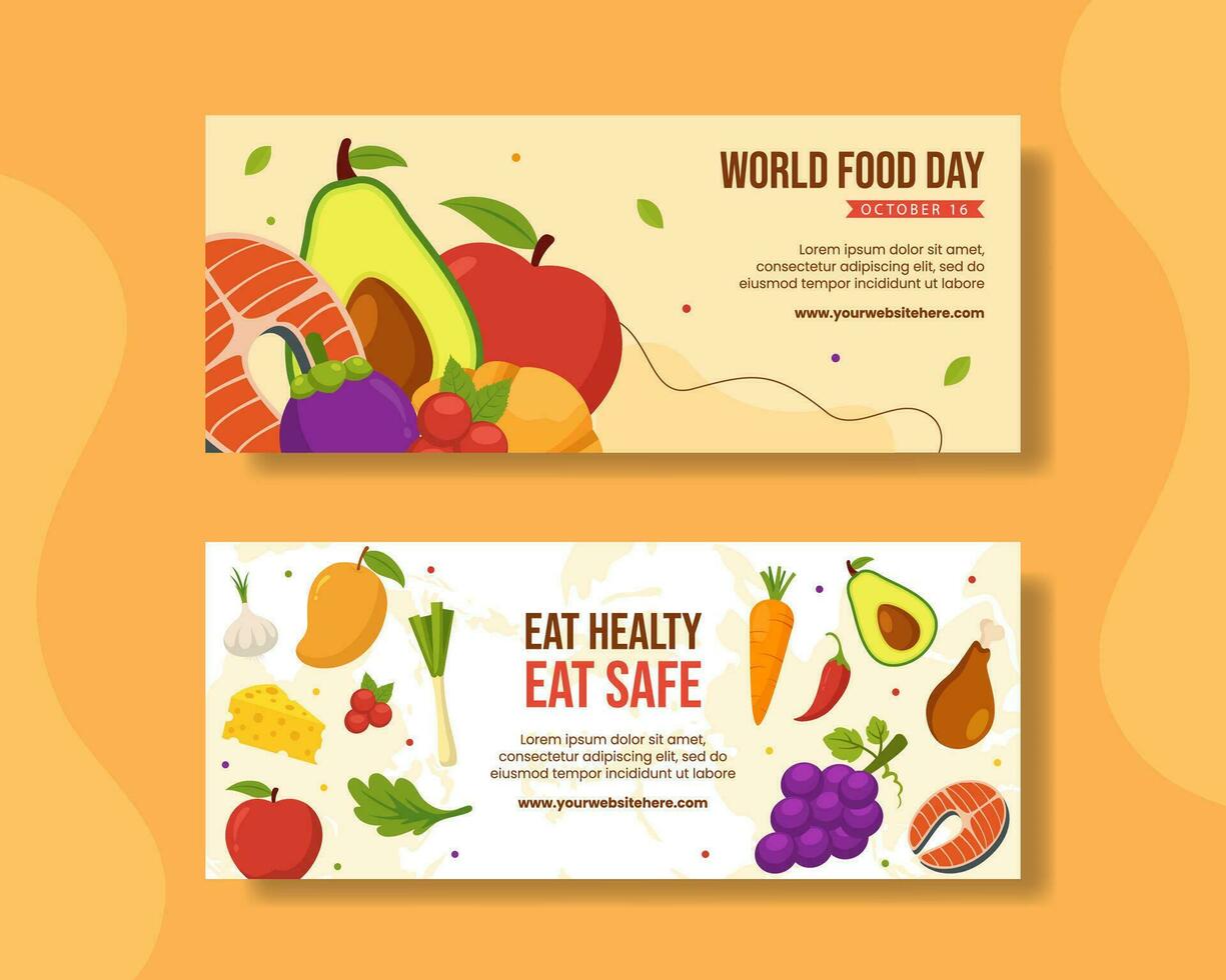 Food Day Horizontal Banner Flat Cartoon Hand Drawn Templates Background Illustration vector