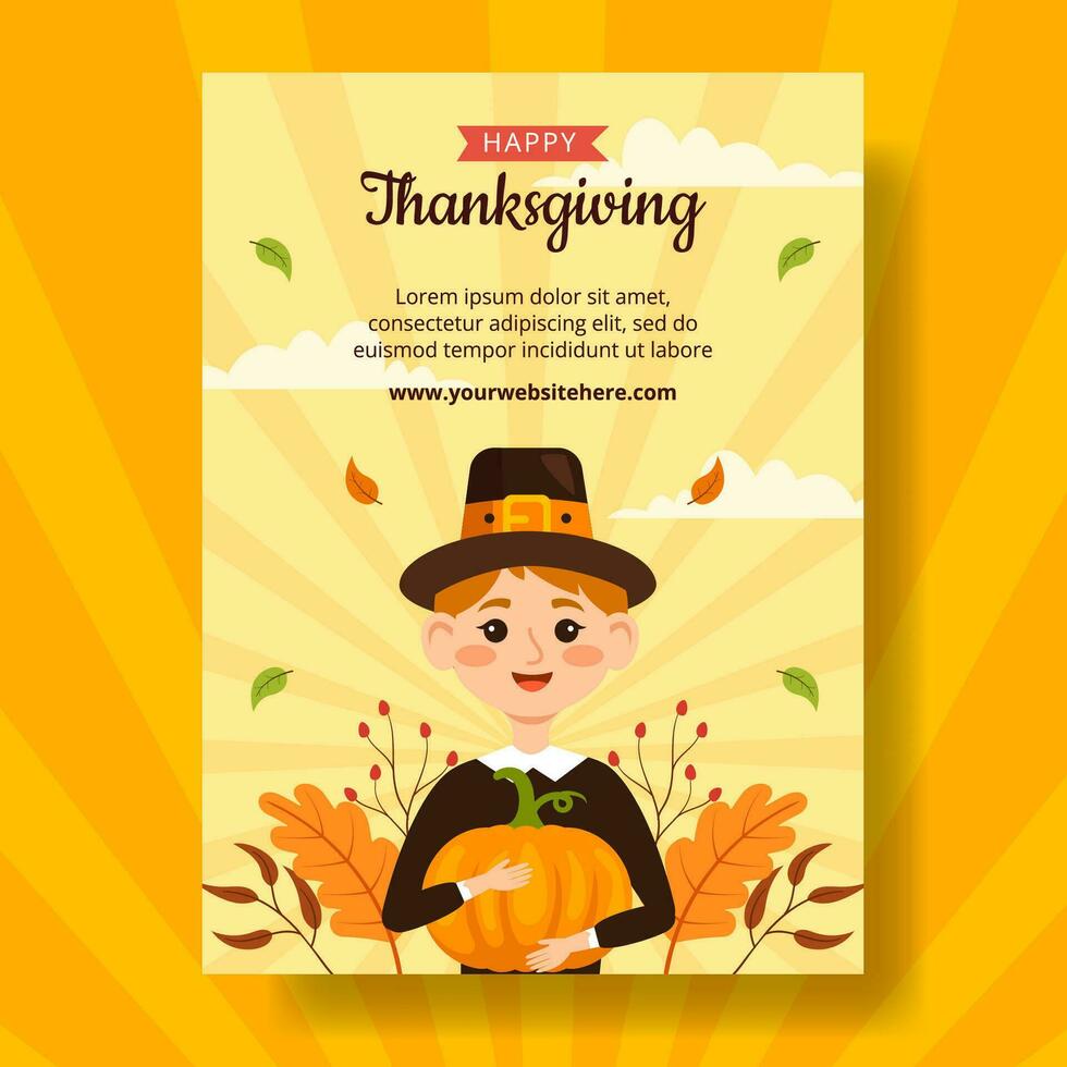 Happy Thanksgiving Vertical Poster Flat Cartoon Hand Drawn Templates Background Illustration vector