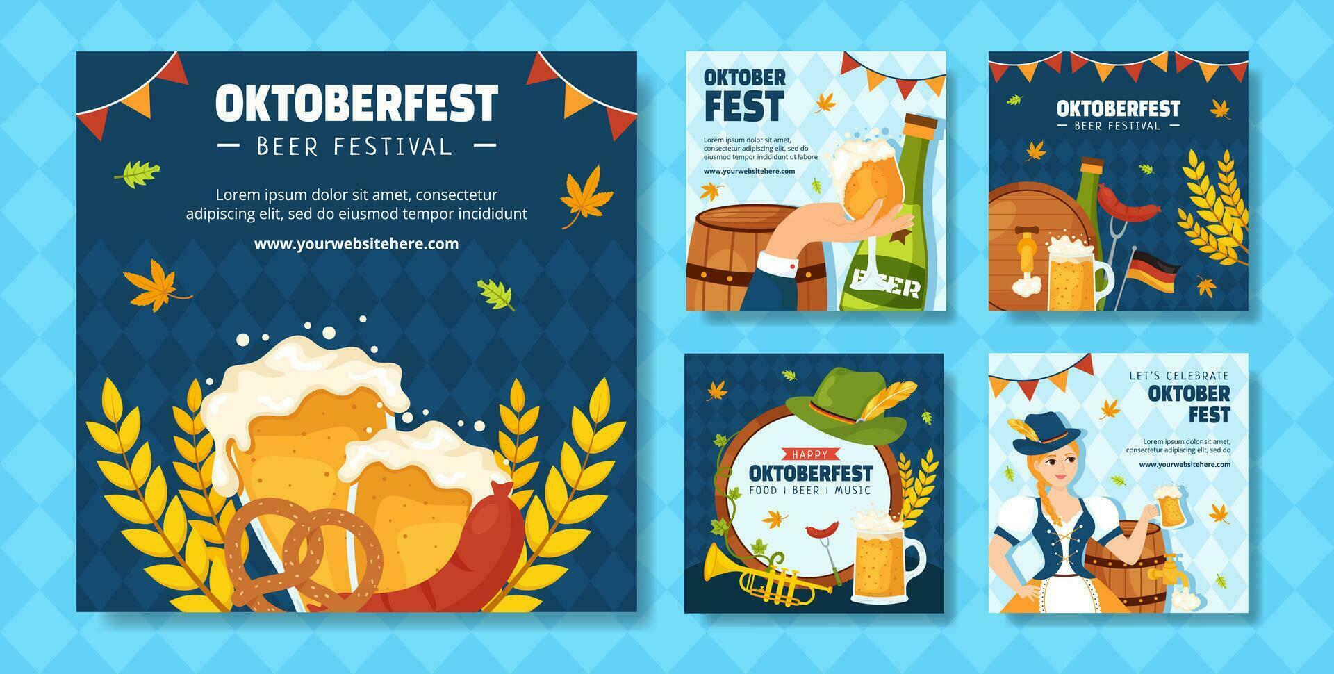 Oktoberfest cerveza festival social medios de comunicación enviar plano dibujos animados mano dibujado plantillas antecedentes ilustración vector