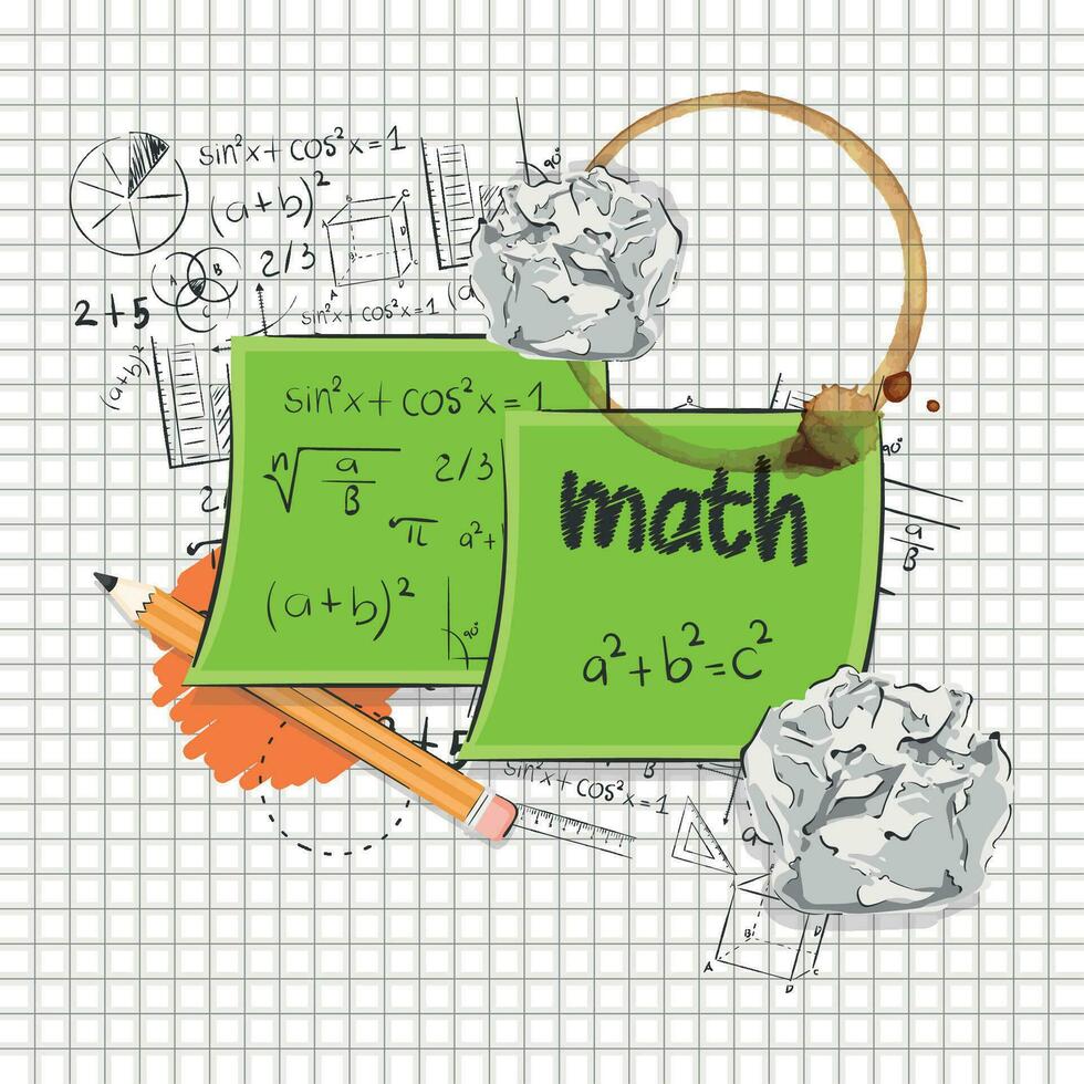 Pair of sticker notes with mathematical formulas Math class concept Vector