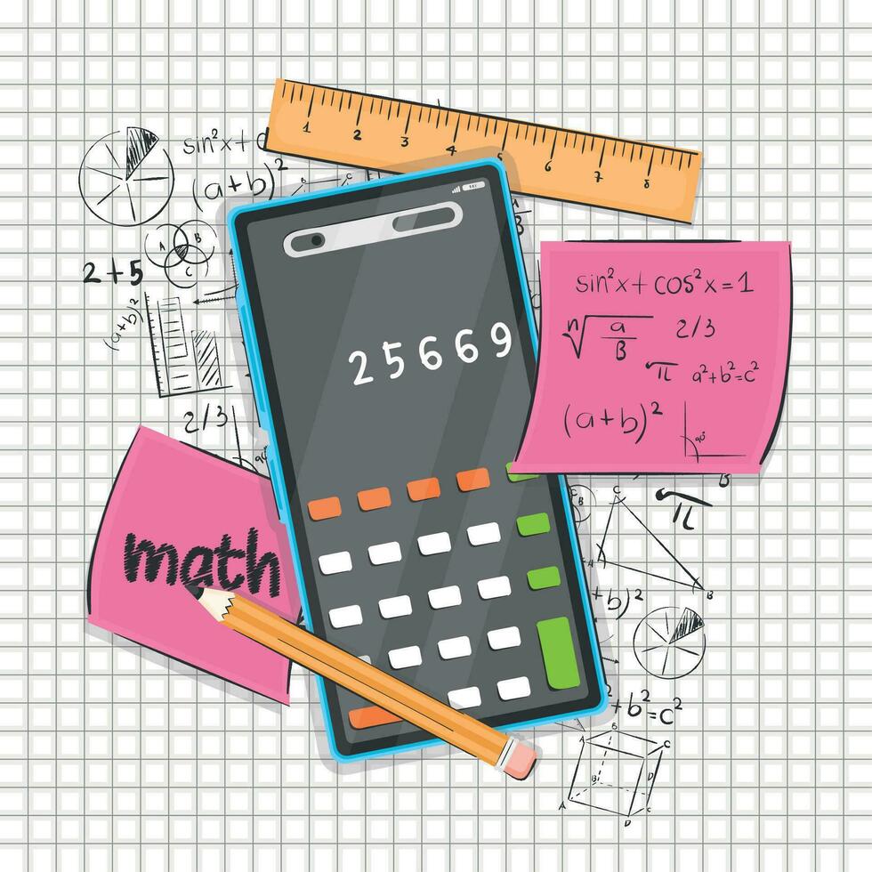 Isolated calculator with mathematical formulas Math class concept Vector