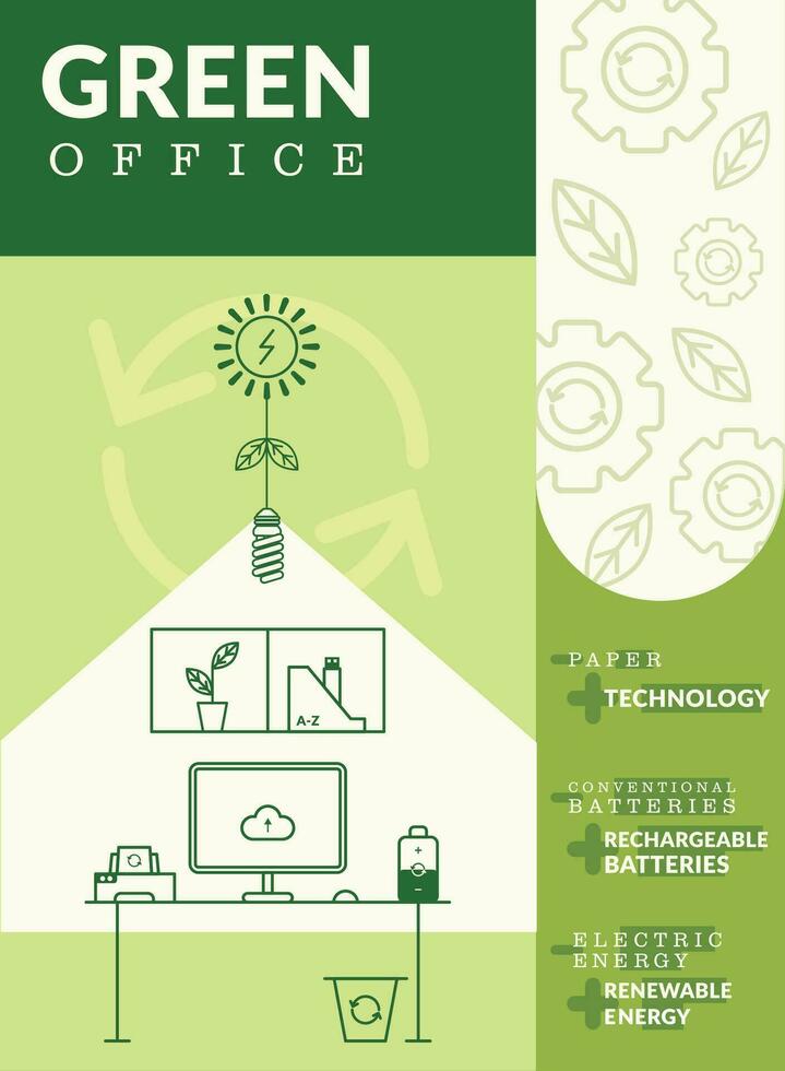 Green vertical green office poster with flat icons Vector 27262774