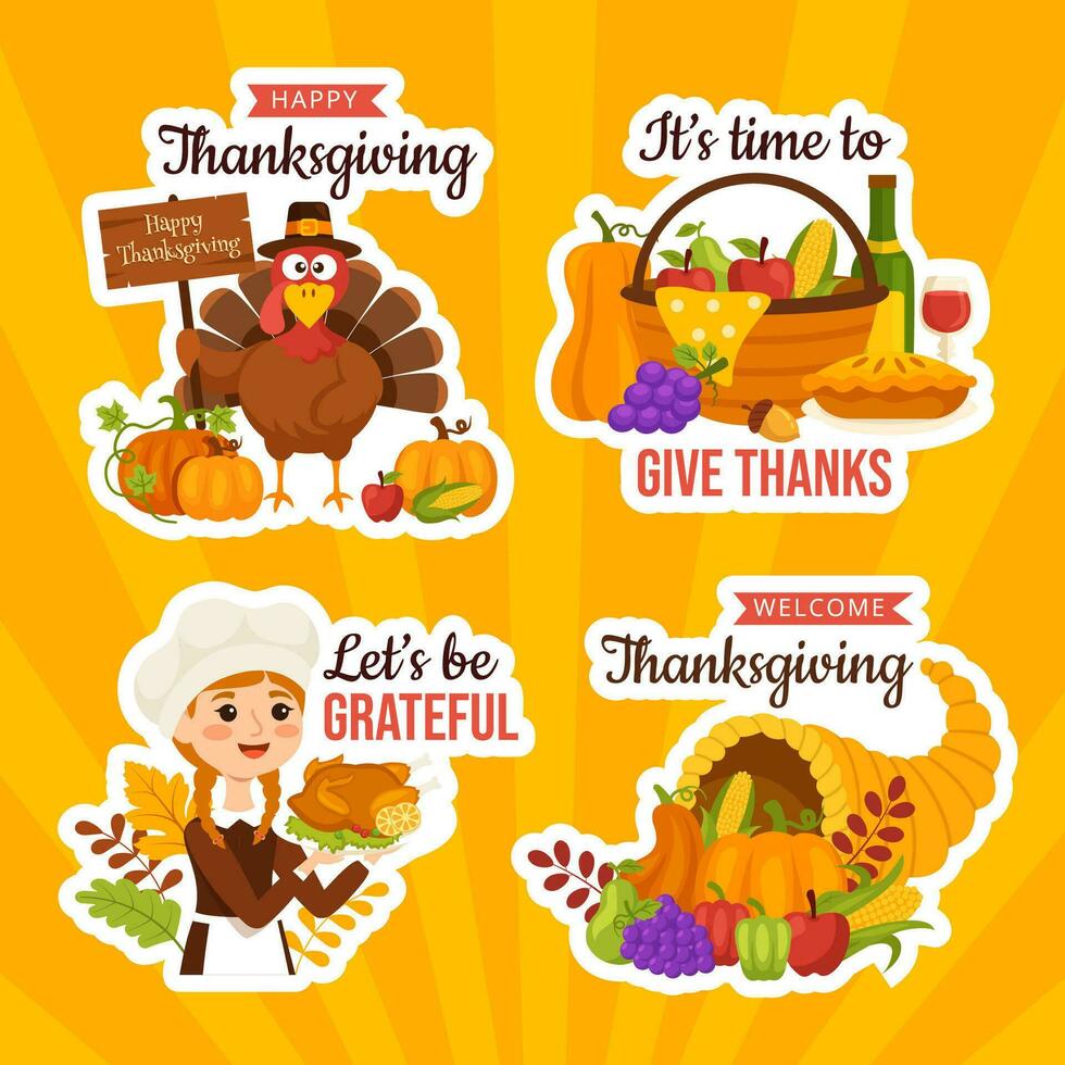 Happy Thanksgiving Label Flat Cartoon Hand Drawn Templates Background Illustration vector