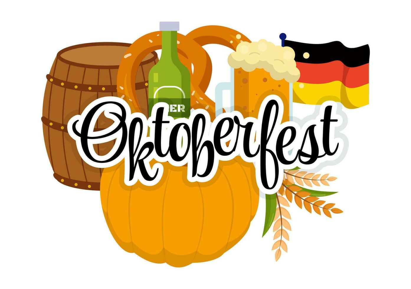 Set of Happy Oktoberfest Festival Elements Vector Illustration with Beer, Sausage, Barrels, Germany Flag and More Cartoon Background Design Templates