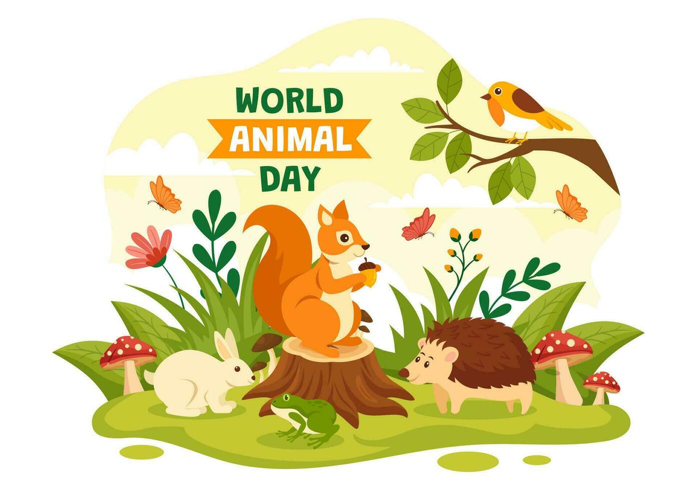 World Animal Day Vector Illustration with Various Animals or Wildlife for Habitat Protection and Forest in Flat Cartoon Background Templates