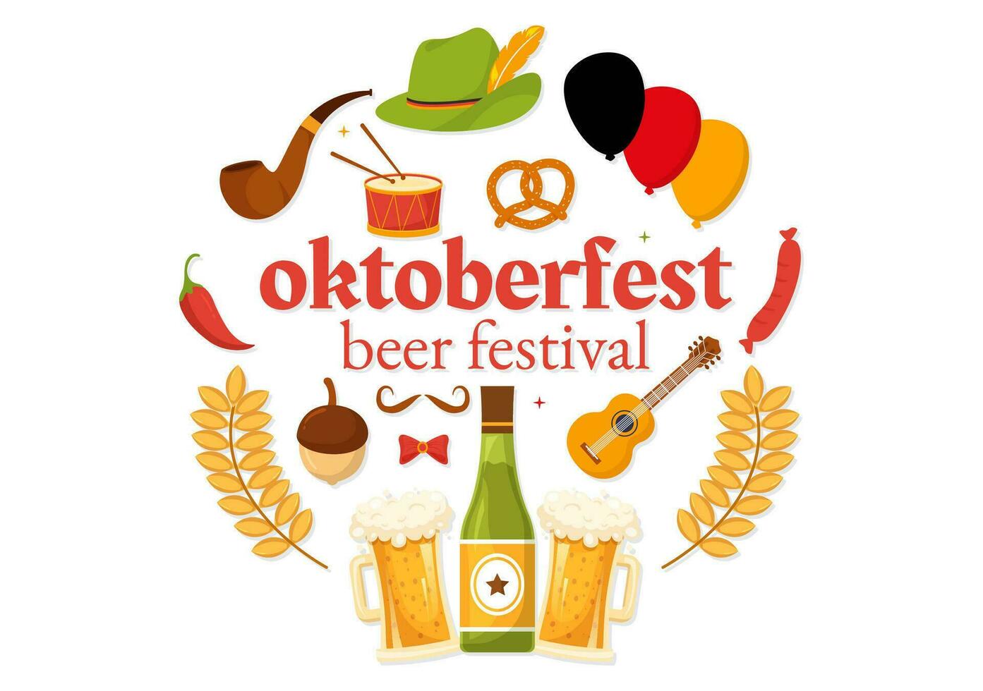 Set of Happy Oktoberfest Festival Elements Vector Illustration with Beer, Sausage, Barrels, Germany Flag and More Cartoon Background Design Templates