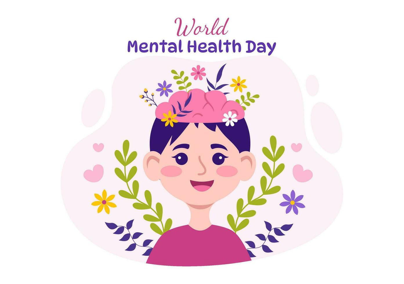 mundo mental salud día vector ilustración en octubre 10 con sano problema y corazón en cerebro en plano dibujos animados mano dibujado antecedentes plantillas