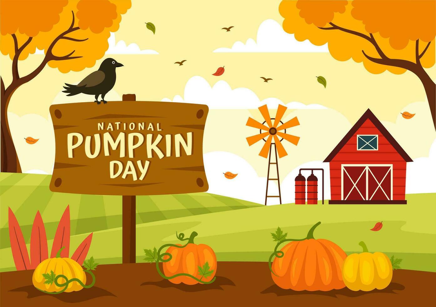 nacional calabaza día vector ilustración en 26 octubre con linda dibujos animados estilo calabaza personaje en jardín antecedentes mano dibujado modelo