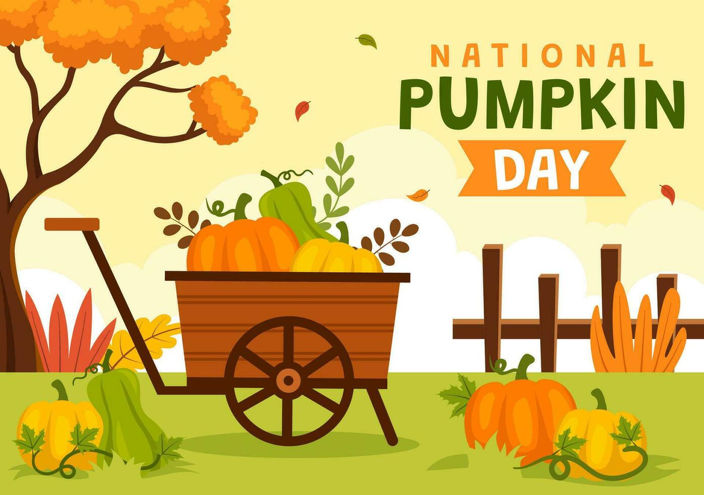 National Pumpkin Day Vector Illustration on 26 October with Cute Cartoon Style Pumpkin Character on Garden Background Hand Drawn Template
