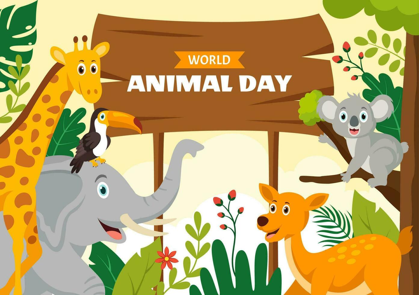 World Animal Day Social Media Background Flat Cartoon Hand Drawn Templates Illustration vector