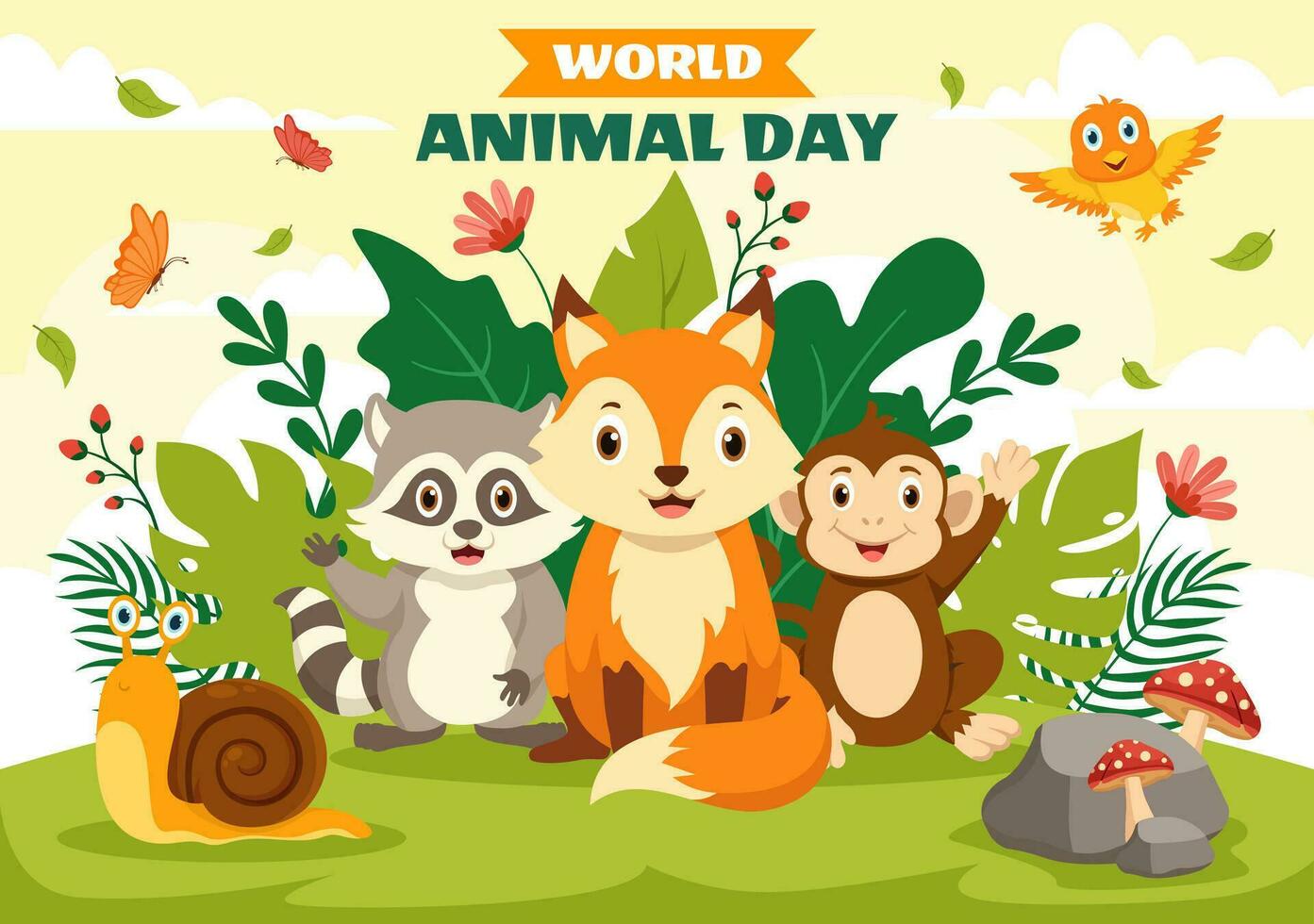 World Animal Day Vector Illustration with Various Animals or Wildlife for Habitat Protection and Forest in Flat Cartoon Background Templates