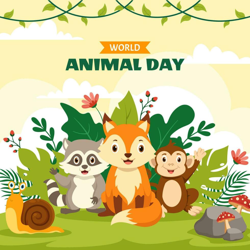 World Animal Day Social Media Illustration Flat Cartoon Hand Drawn Templates Background vector