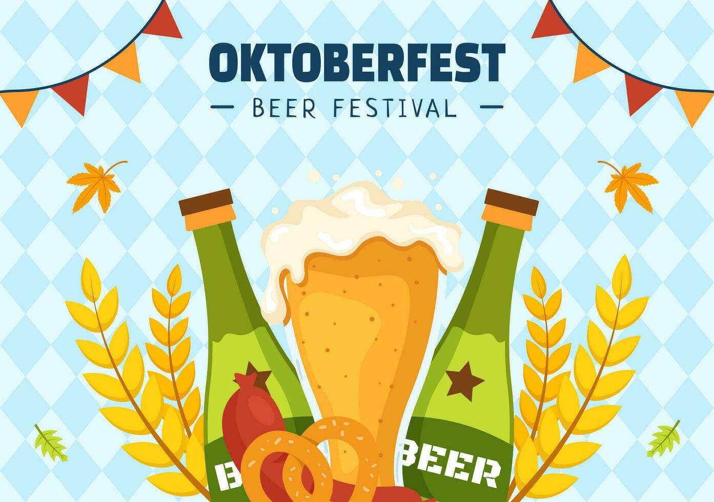 Oktoberfest cerveza festival social medios de comunicación antecedentes plano dibujos animados mano dibujado plantillas ilustración vector