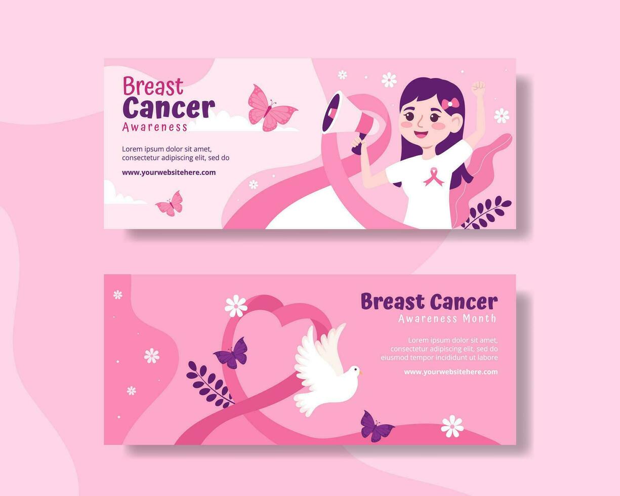 Breast Cancer Awareness Month Horizontal Banner Flat Cartoon Hand Drawn Templates Background Illustration vector
