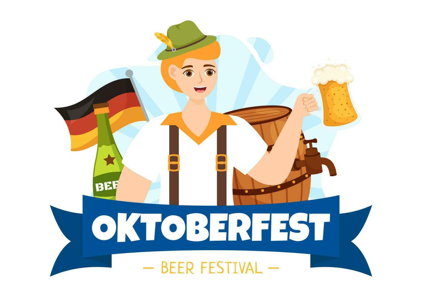 contento Oktoberfest fiesta festival vector ilustración con cerveza, embutido, pan de jengibre, alemán bandera y ets antecedentes plano dibujos animados mano dibujado plantillas