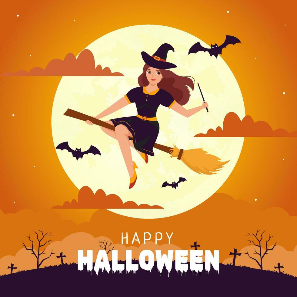 Happy Halloween Day Social Media Illustration Flat Cartoon Hand Drawn Templates Background vector