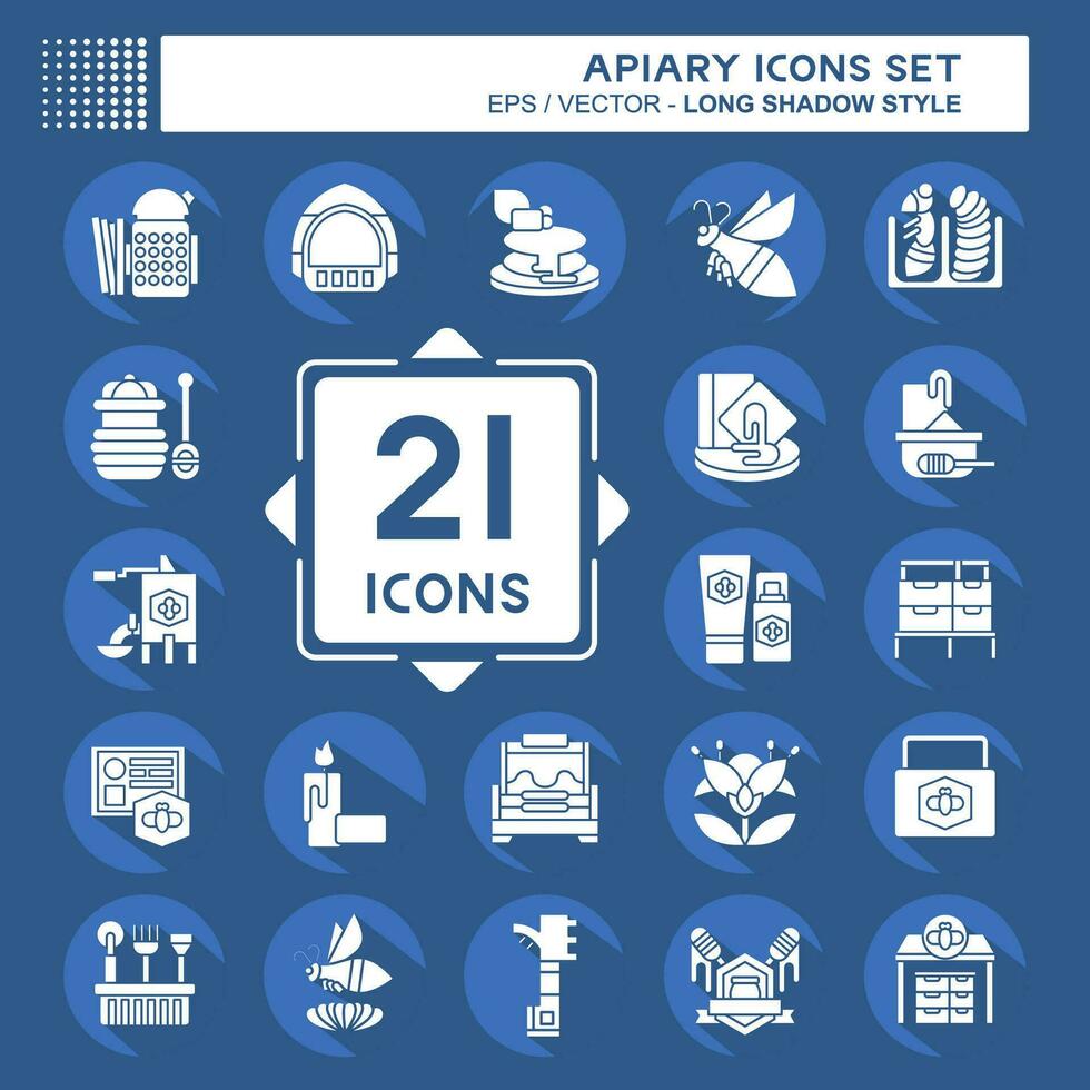 Icon Set Apiary. related to Farm symbol. long shadow style. simple design editable. simple illustration vector
