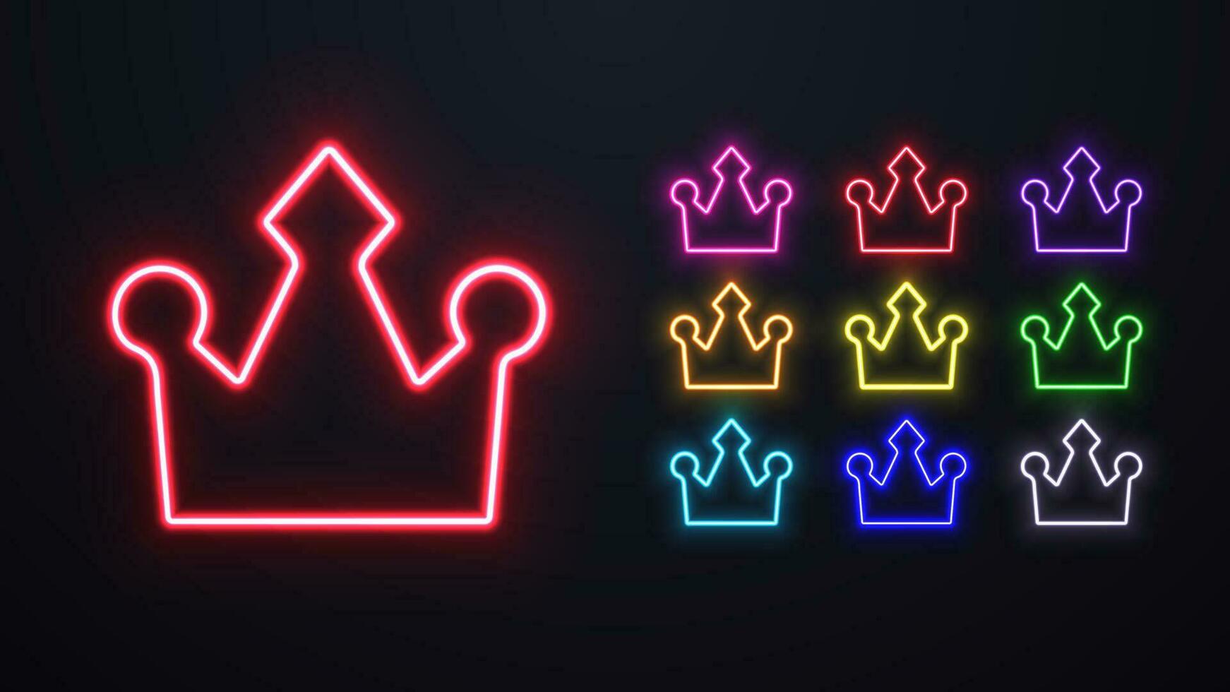 A set of neon crowns. An icon for playing in a casino. vector