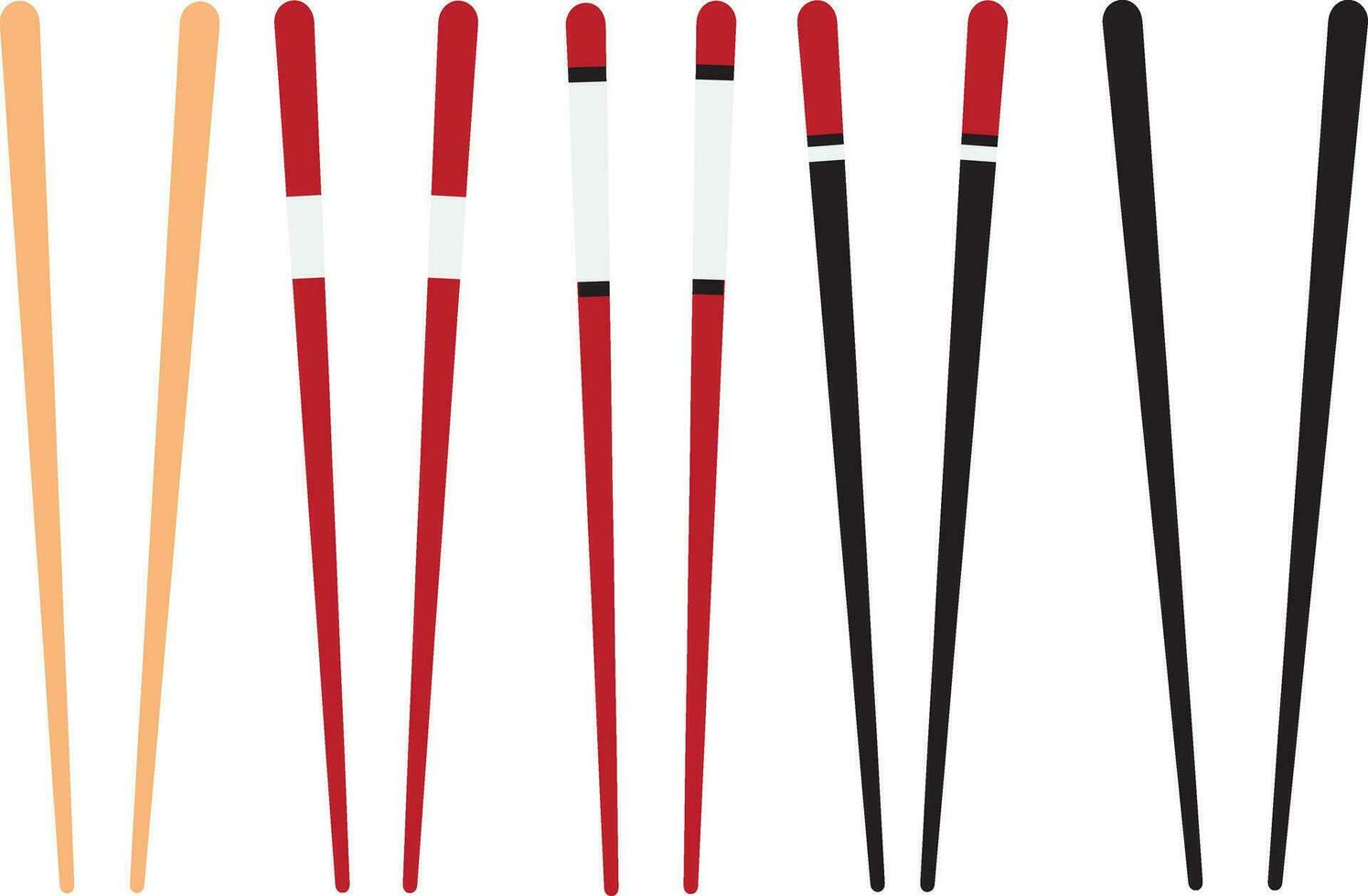 Set of traditional Japanese, Chinese and Asian wooden chopsticks. Vector illustration isolated on white background. Collection of 5 pairs of classic oriental cuisine chopsticks.