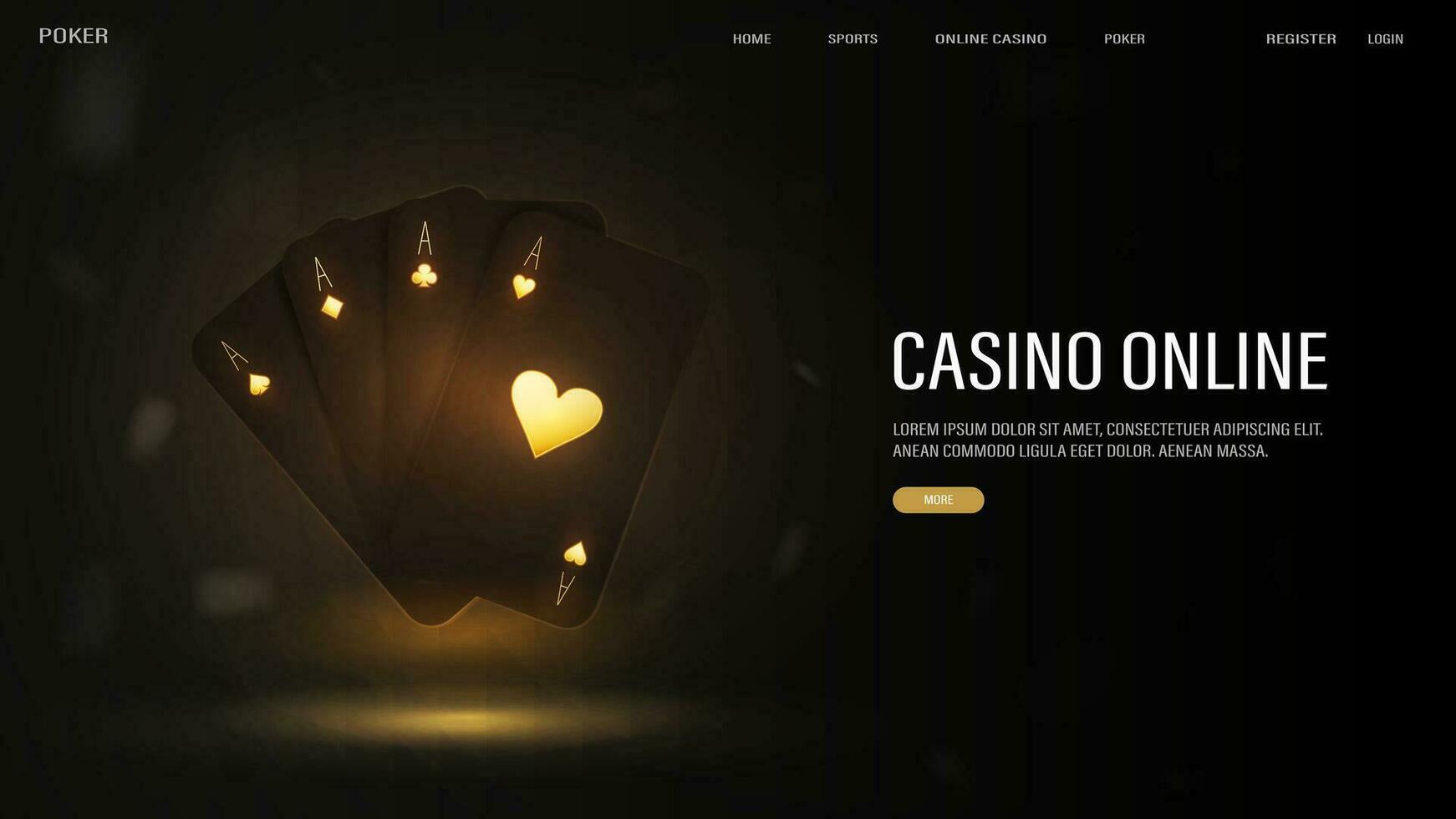 Web banner with black and gold poker cards on a shiny background. vector