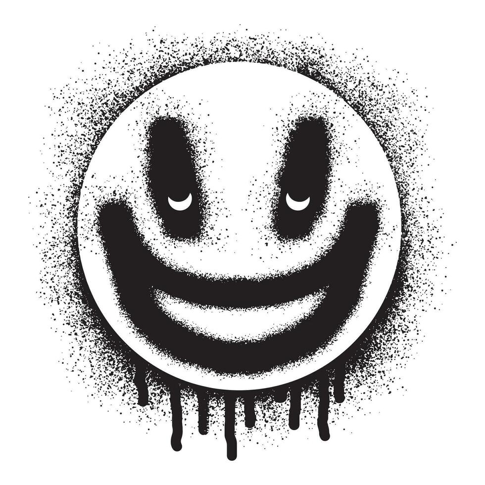 Smiling face emoticon graffiti with black spray paint vector
