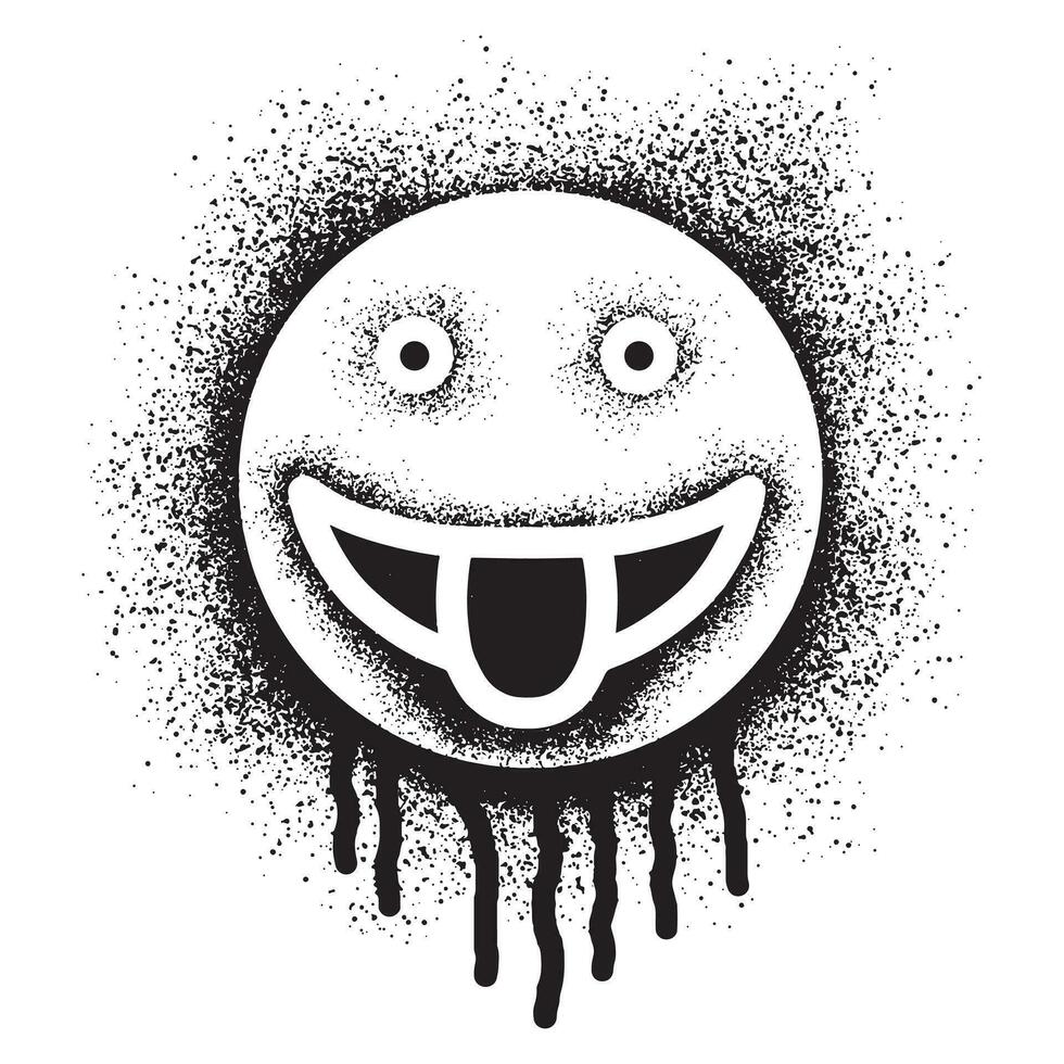 Smiling emoticon stuck out tongue with black spray paint art vector