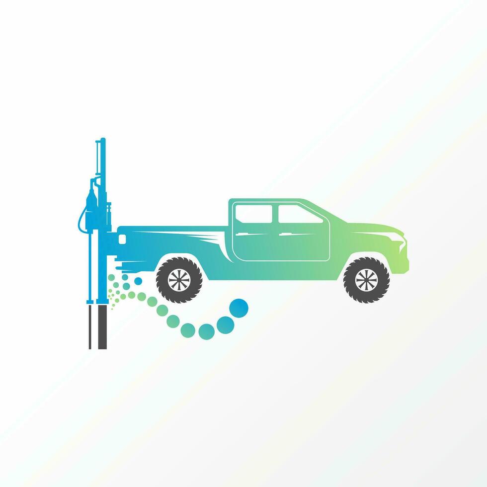 Logo design graphic concept creative abstract premium vector stock towing pickup truck with hydraulic oil water splash Related transportation engineer
