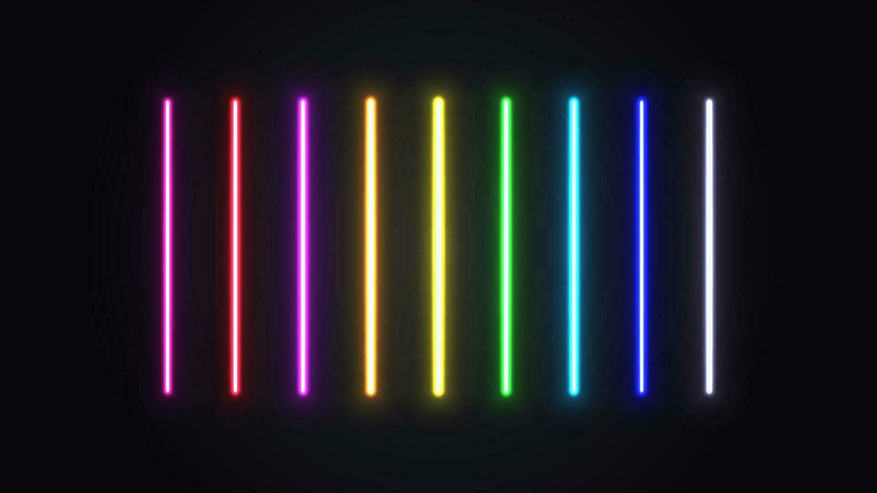 A set of neon glowing lamps. Bright multicolored lasers on a dark background. vector
