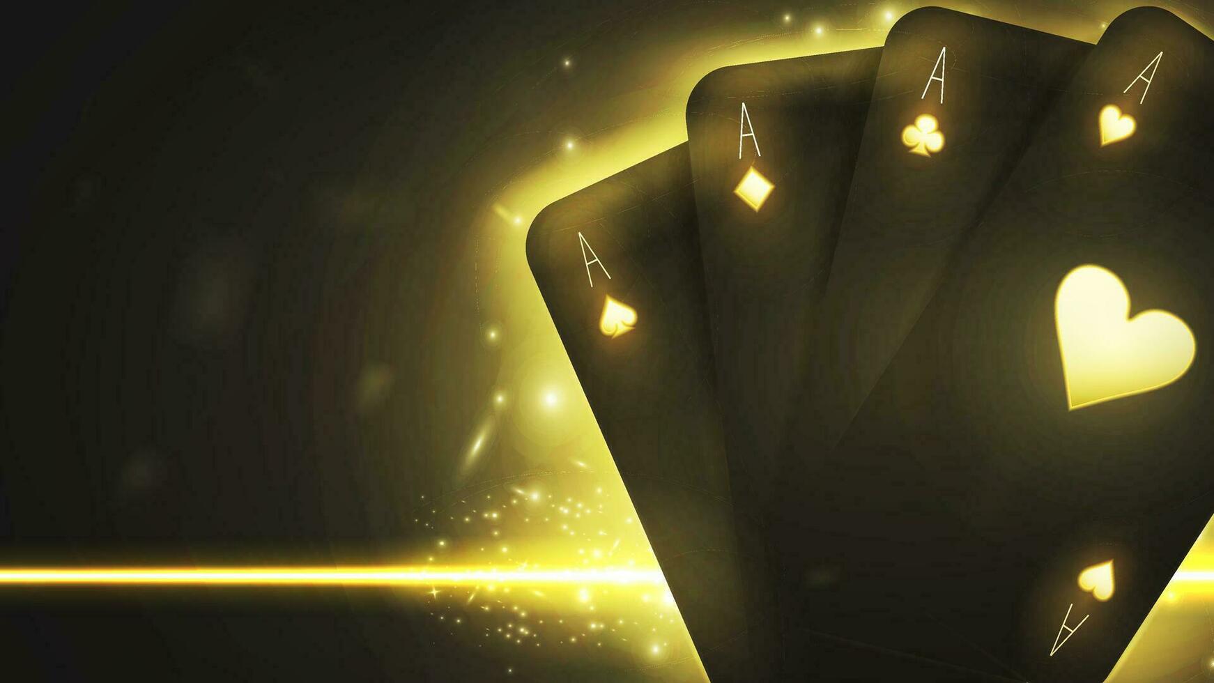 Background for a casino with black and gold cards on a dark background with a bright yellow light. vector