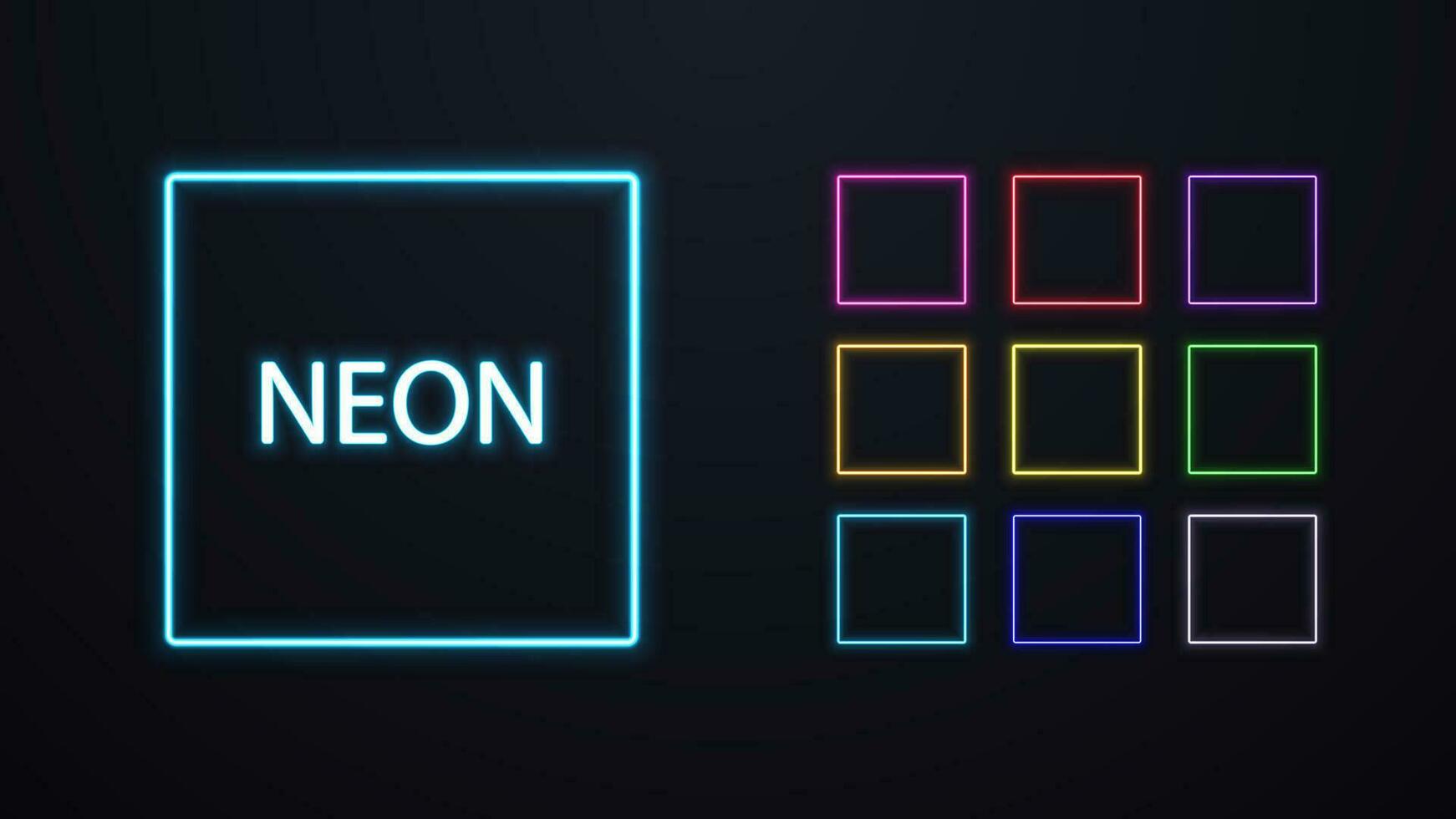 A set of neon square in different colors. vector