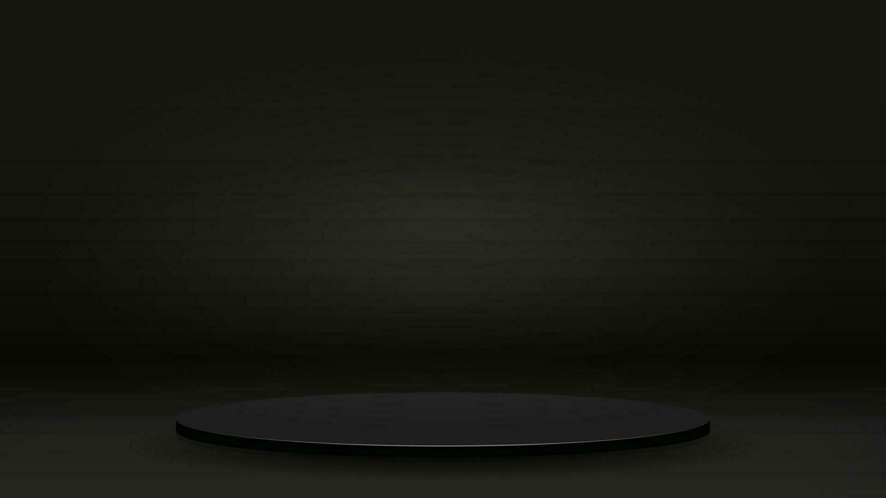 An empty black podium with smoke on the floor in the room. Dark background with a platform for cosmetics. vector