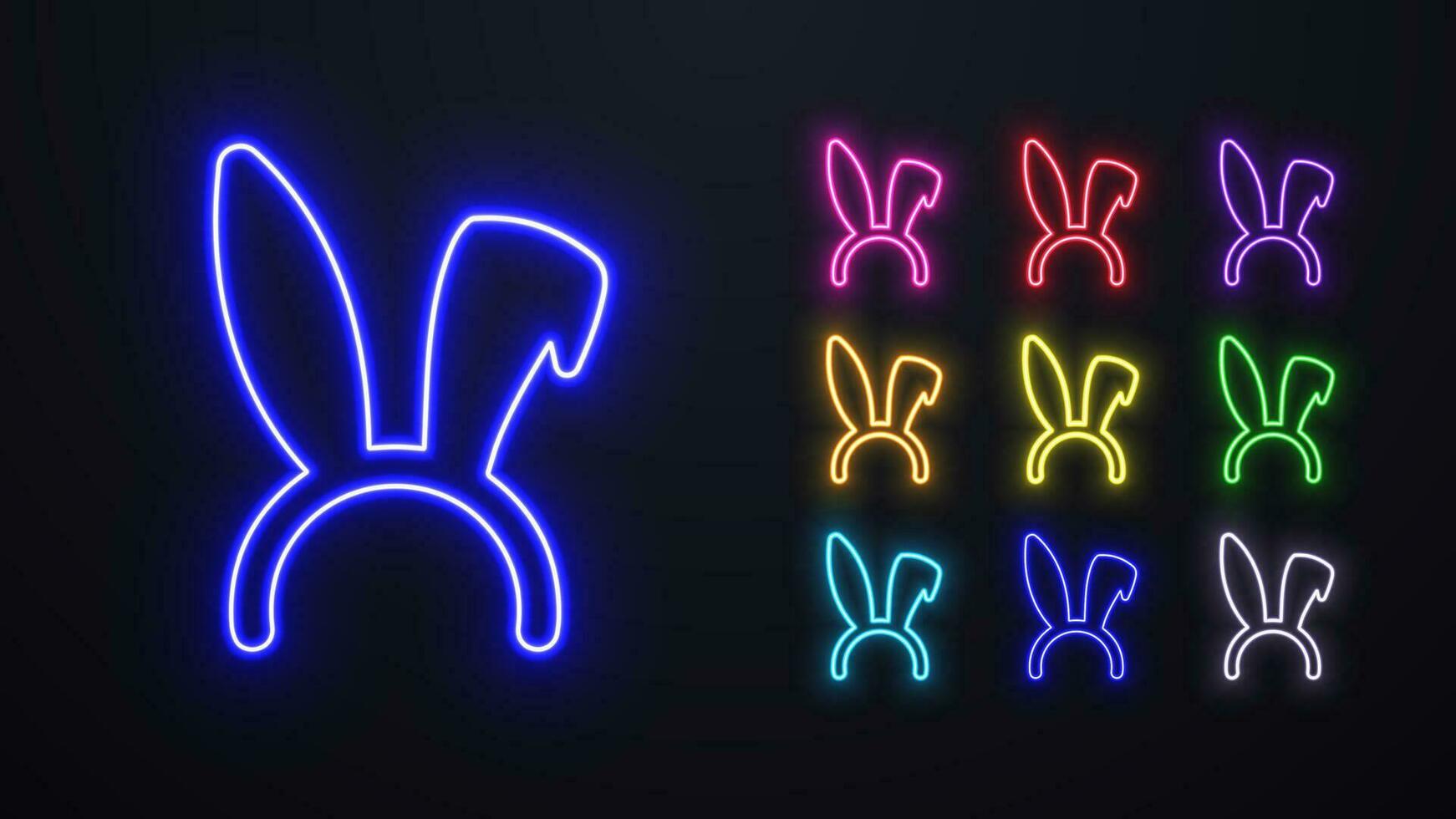 A set of neon rabbit ears icons in different colors. vector