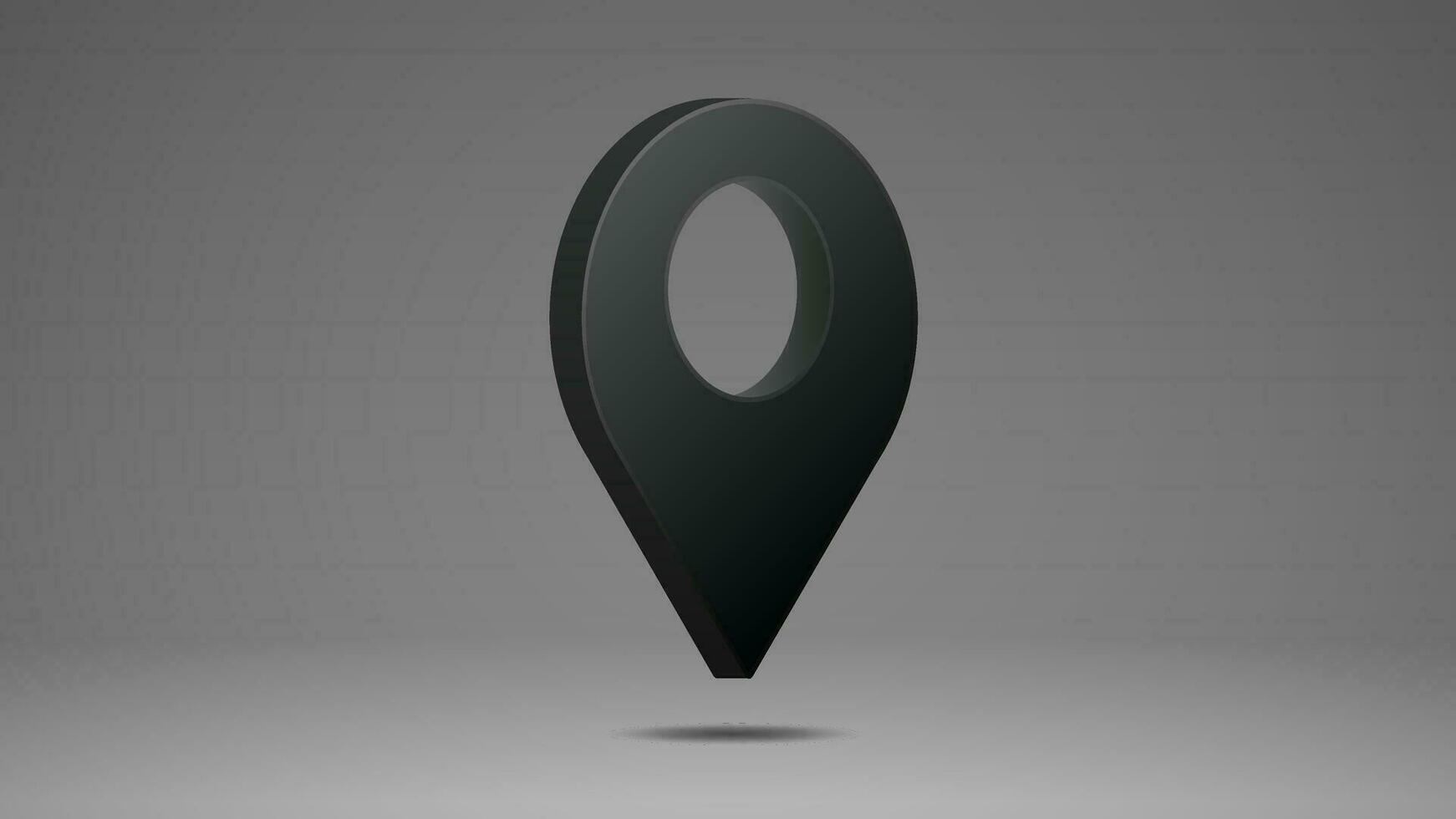 Black and white symbol in 3d of the location pointer on the map on a gray background with a shadow. Icon for GPS navigator. vector