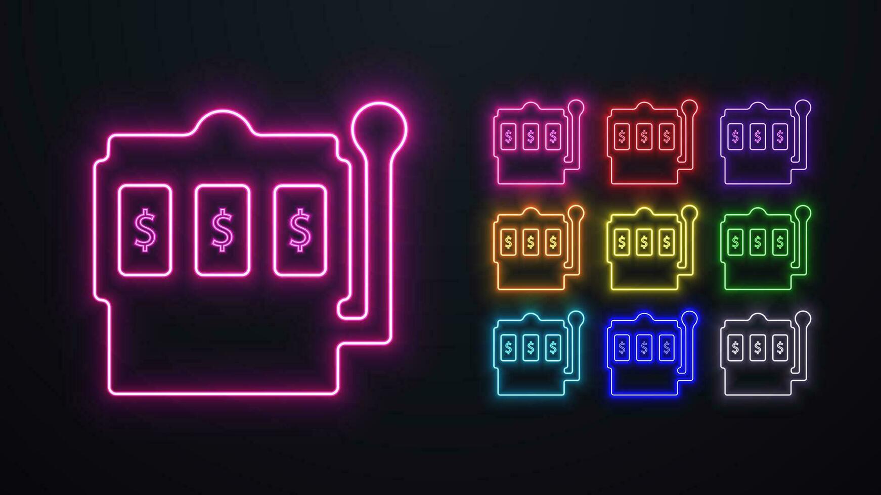 A set of neon icons of casino slot machines. vector