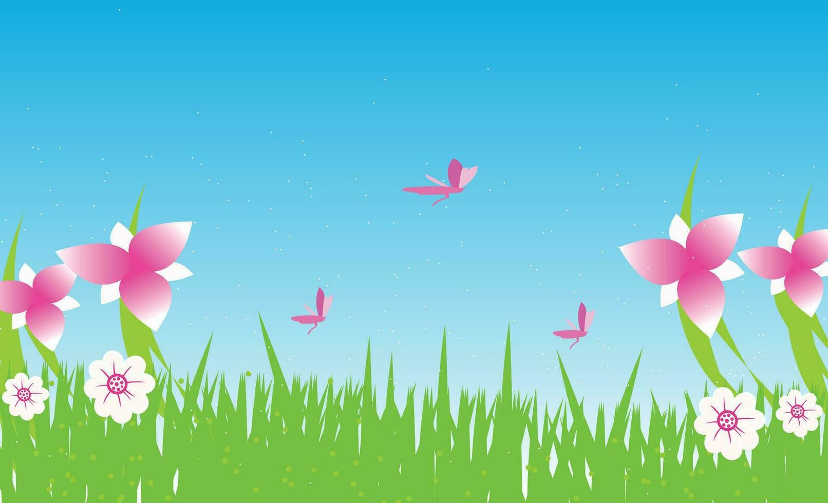 Vector landscape spring background with flowers.