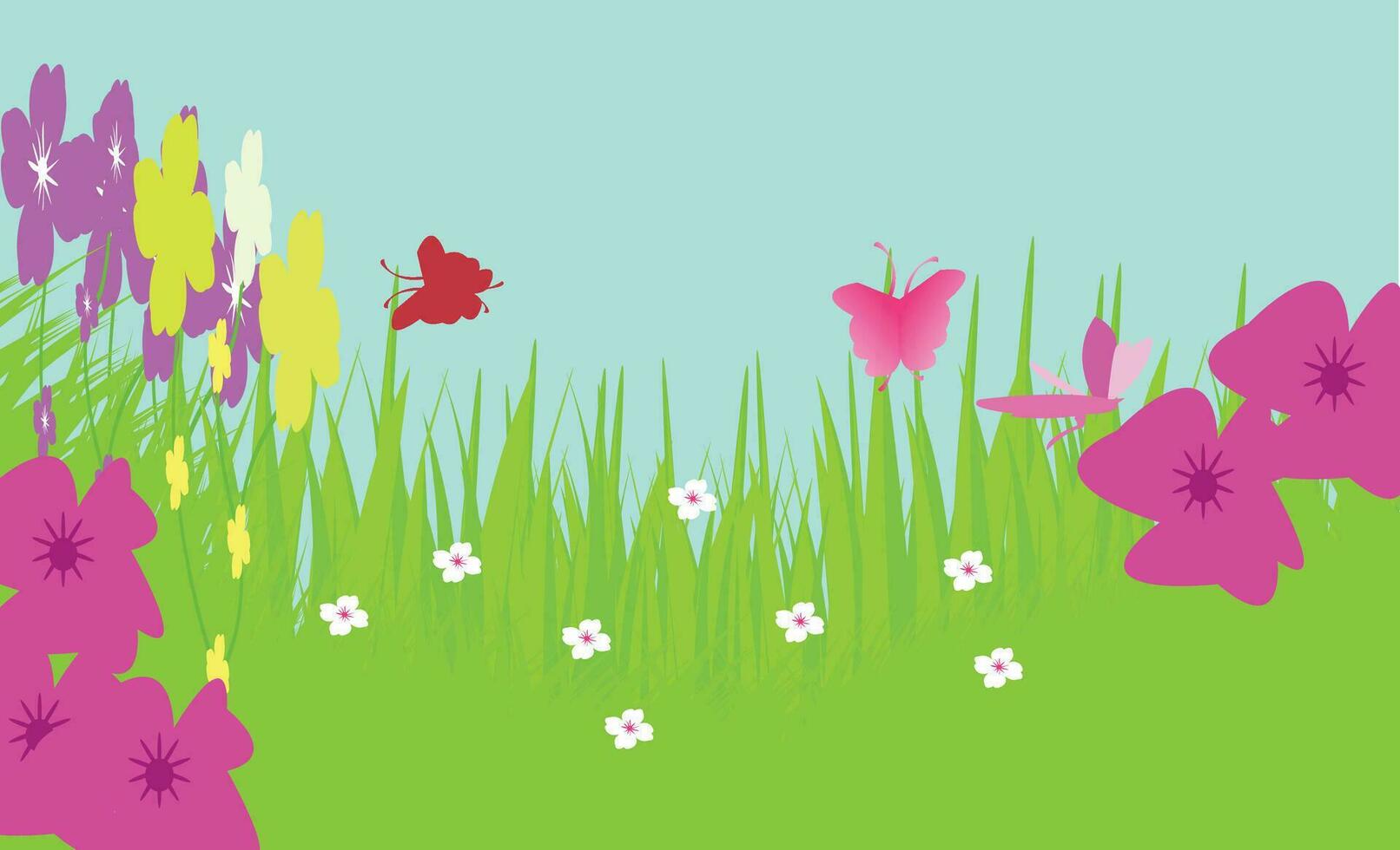 Vector landscape spring background with flowers.