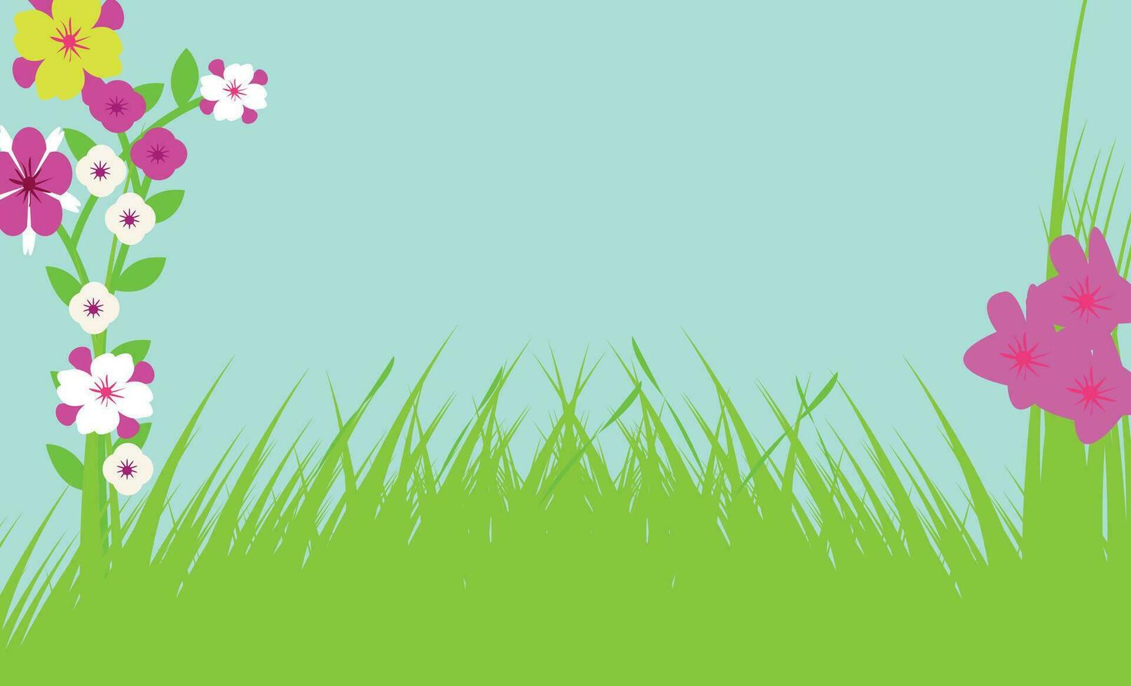 Vector landscape spring background with flowers.