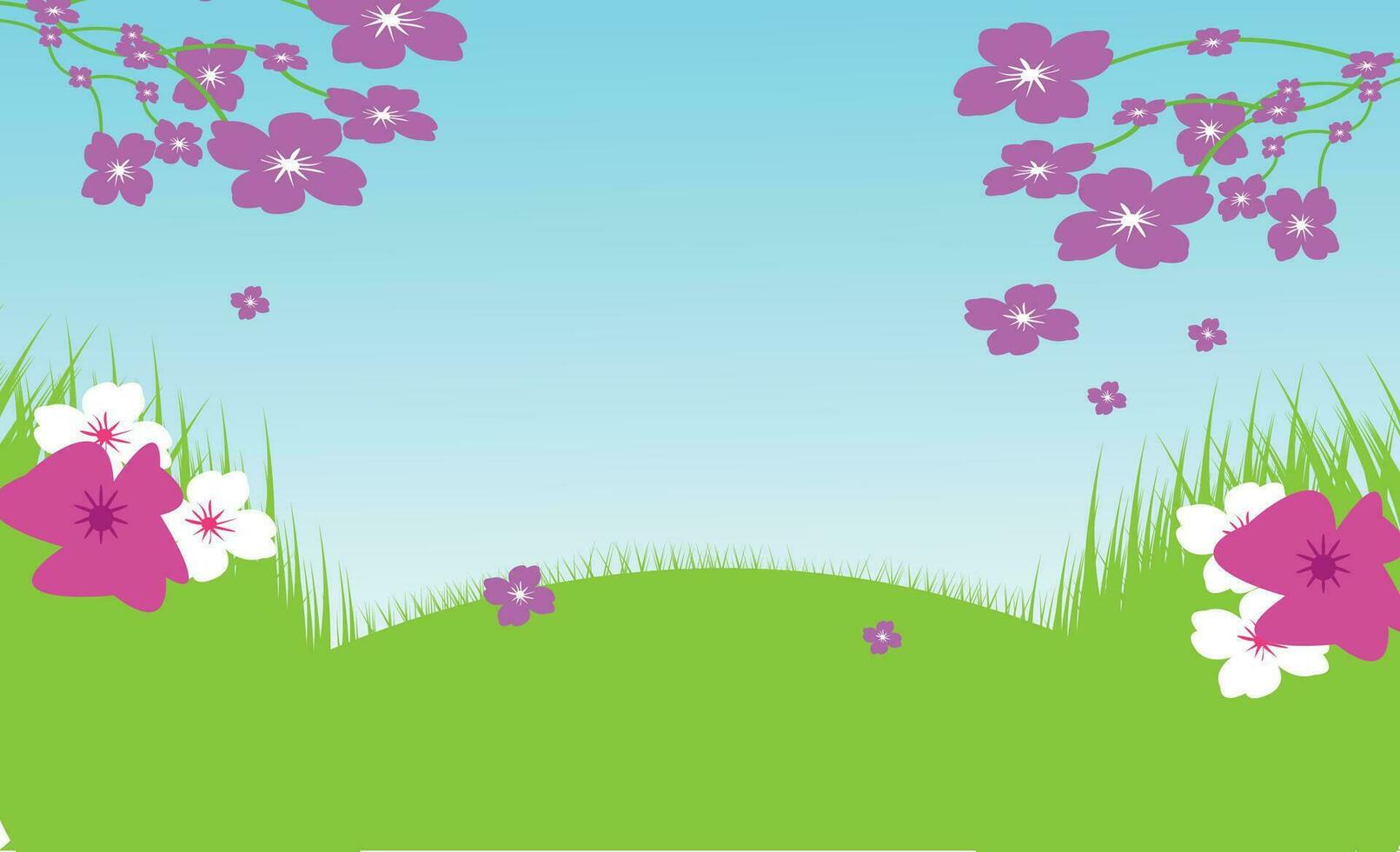 Vector landscape spring background with flowers.