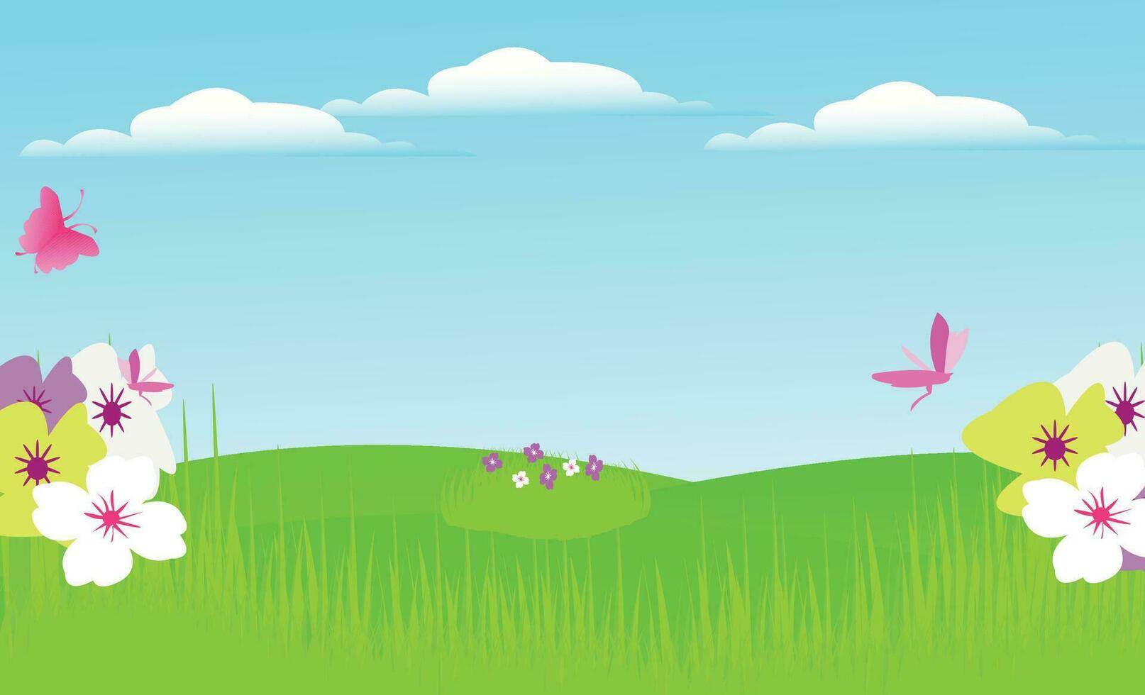 Vector landscape spring background with flowers.