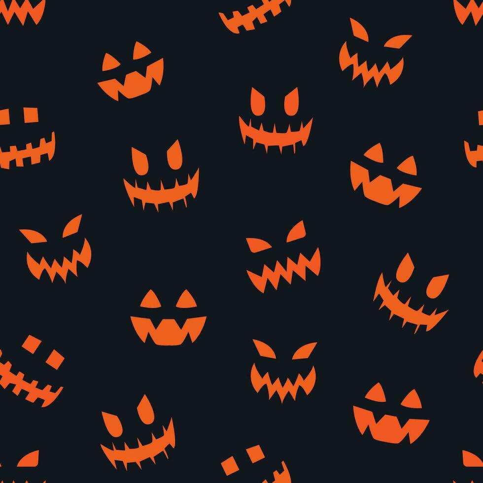 halloween pumpkin expression seamless pattern on black background vector